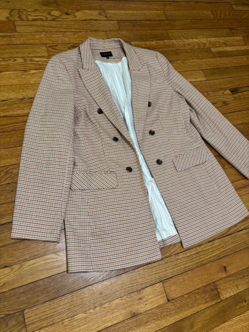 1 State Womens Open Front Blazer Jacket Size 16 Red Check Double Breasted Career - Picture 3 of 7